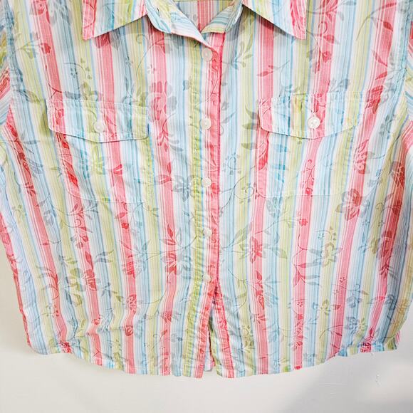 Alfred Dunner Womens Size 16 Button Front Blouse Multicolor Summer Stripe Floral - Picture 3 of 6